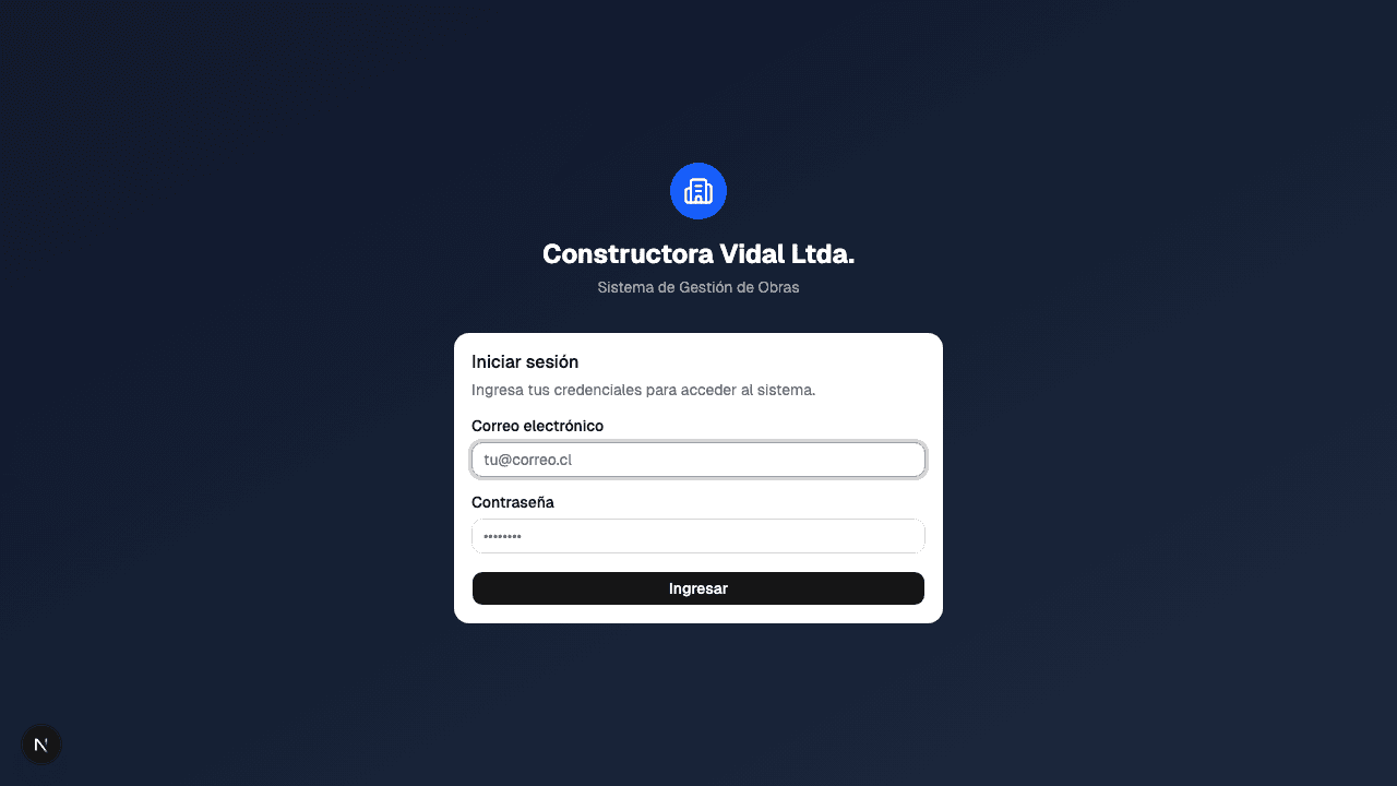 Pantalla de acceso (login) de JSV